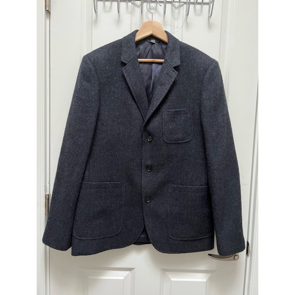 Vince Wool Herringbone Charcoal Blazer